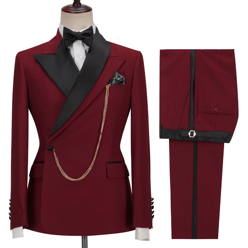 Red Peaked Lapel Slim Fit Designer Men Suits for Prom-Ballbella