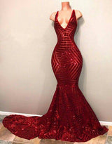 Ballbella offers Red Sequins Shiny V-Neck Mermaid Long Prom Dresses on Ballbella. We offer extra coupons,  make in cheap and affordable price. We provide worldwide shipping and will make the dress perfect for everyone.