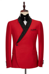 Discover Red Shawl Lapel Bespoke Wedding Men Suits with Black Pants with ballbella. Shop for a range of Red Shawl Lapel Men Suits for every occasion with rush order service in cheap price.
