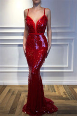 Shop Chic Red Spaghetti-Straps Sleeveless Sequins Mermaid Prom Dresses at Ballbella.com today,  extra free coupons available for sparkle prom dresses collection,  you will never wanna miss it.