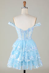 Red Sparkly Corset Tiered Lace A-Line Homecoming Dress-Ballbella
