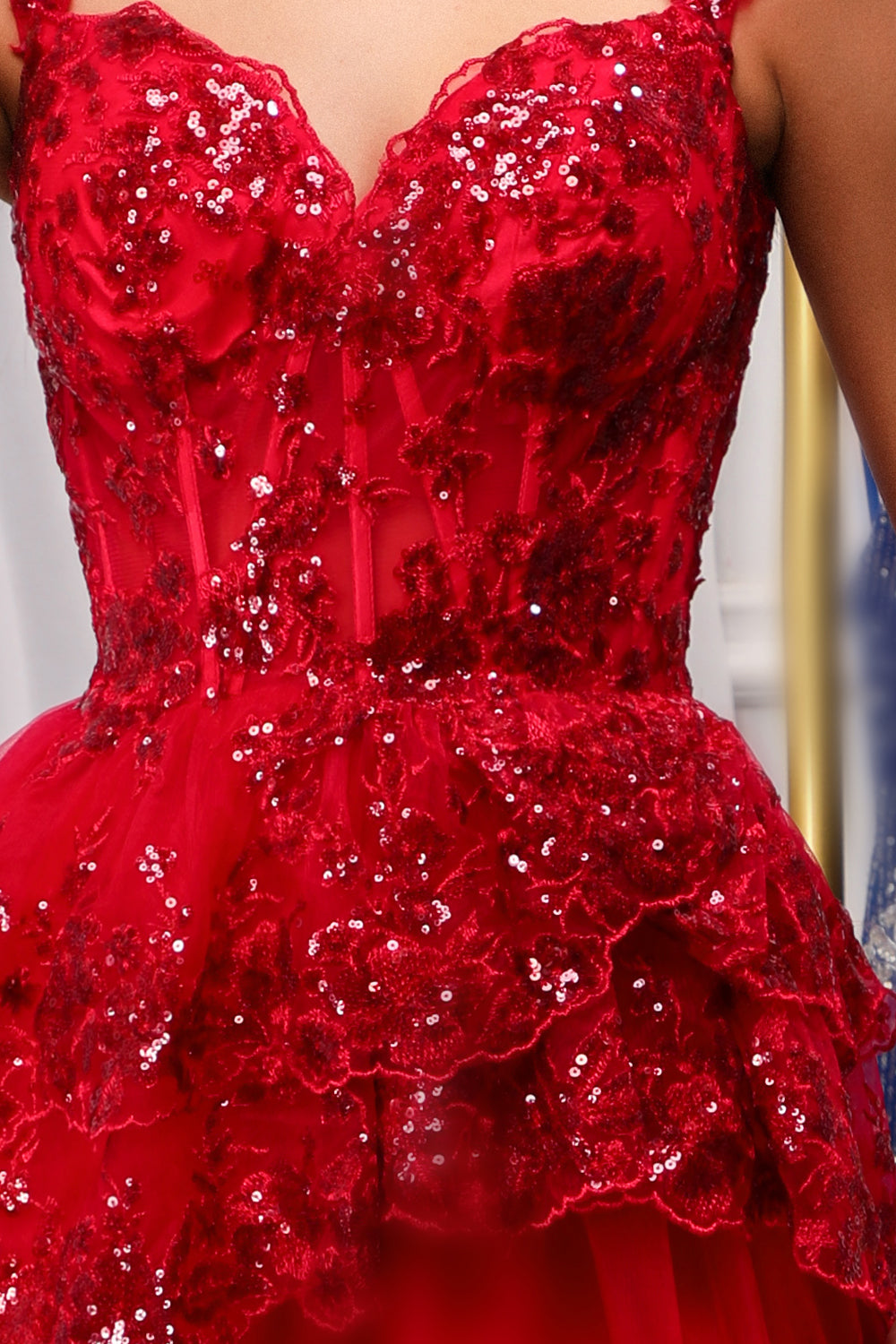 Sparkly Red Corset Sequin Mirror Tight Homecoming Dress