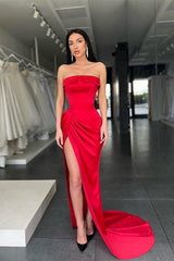 Red Strapless Long Prom Dress Mermaid With Slit-Ballbella