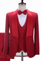 Ballbella is your ultimate source for Red Three-piece Shawl Lapel Slim Fit Wedding Suits. Our Red Shawl Lapel wedding groomsmen suits come in Bespoke styles &amp; colors with high quality and free shipping.