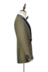 Retro Small Checked Prom Suits Knitted Button Black Peak Lapel Wedding Suits for Men-Ballbella