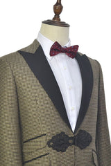 Retro Small Checked Prom Suits Knitted Button Black Peak Lapel Wedding Suits for Men-Ballbella