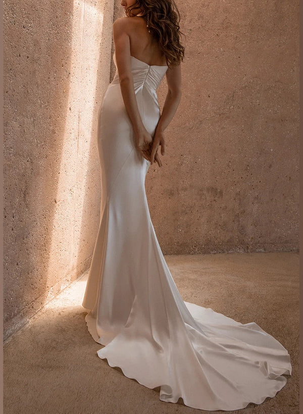 Retro style Trumpet Mermaid Fitted Cowl Neck Silk Like Satin Wedding Dresses-Ballbella