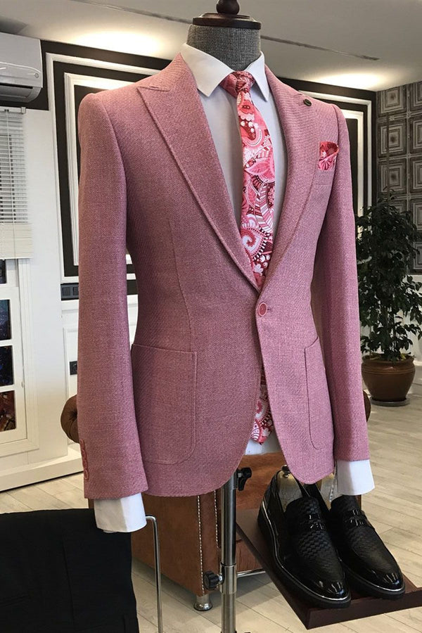 Rock Pink Peaked Lapel One Button Slim Fit Men's Prom Suits
