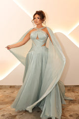 Romantic Asymmetrical A-Line Prom Dresses Sleeveless Gem With Ruffle Cape-Ballbella