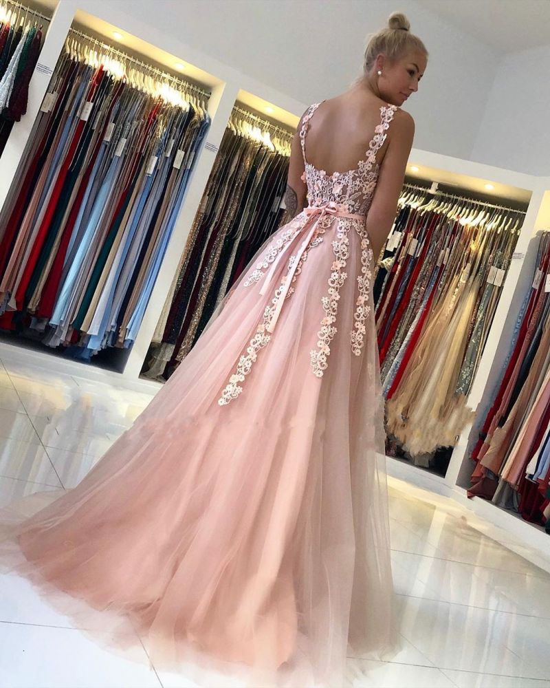 Ballbella offers Romantic Dusty Pink Sleeveless Lace Straps A-line Evening Dress at a cheap price from Tulle to A-line Floor-length hem.. Gorgeous yet affordable Sleeveless Prom Dresses, Evening Dresses.