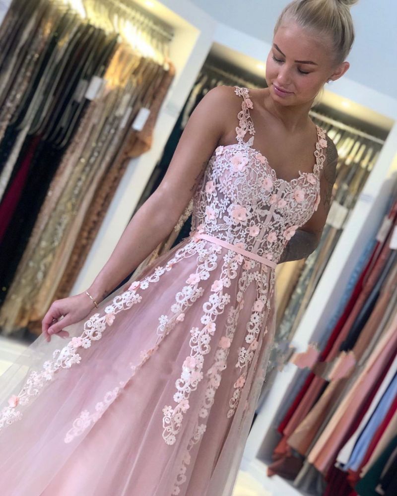 Ballbella offers Romantic Dusty Pink Sleeveless Lace Straps A-line Evening Dress at a cheap price from Tulle to A-line Floor-length hem.. Gorgeous yet affordable Sleeveless Prom Dresses, Evening Dresses.