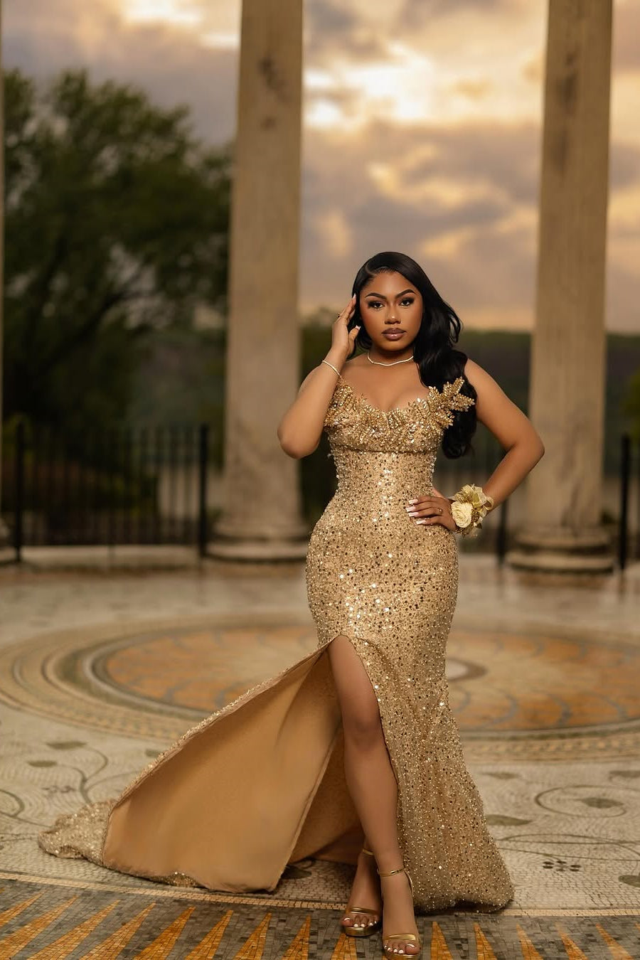 gold sequin prom dresses Romantic Strapless Sleeveless Sequins Mermaid Gem With High Split Ayla Contrast Maxi Dress adding visual depth to Simon Miller Lime Green Color:LIGHT PURPLE