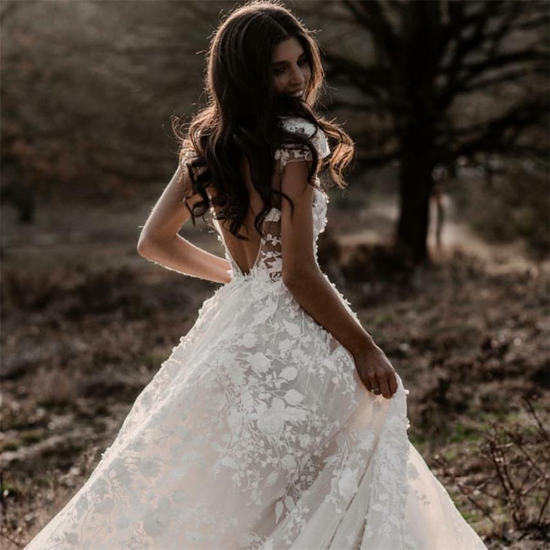 Ballbella custom made you this Romantic Ivory Lace Floor-length A-line Puffy Princess Wedding Dress comes in all sizes and colors. Welcome to pick the most fabulous style today, extra coupons to save a lot.