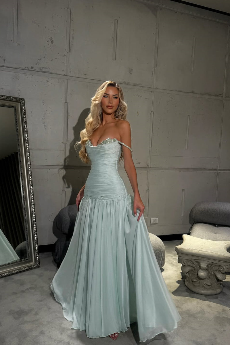 blue green dresses prom Sequin-Print Long Prom Dress with Open Back Light Blue / 16