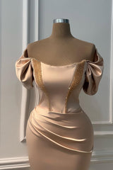 Romantic Off-The-Shoulder Satin Mermaid Prom Dresses Sheath Pleats With Beads-Ballbella