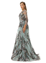 Round A-line Floor-length Long Sleeve Beading Appliques Lace Prom Dress-Ballbella