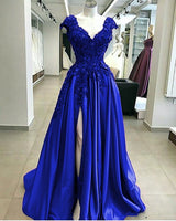 Ballbella offers Royal Blue Cap sleeves V-neck High split A-line Evening Dresses On Sale at an affordable price from 100D Chiffon to A-line, Column Floor-length skirts. Shop for gorgeous Long Sleevess Prom Dresses, Evening Dresses, Homecoming Dresses collections for your big day.