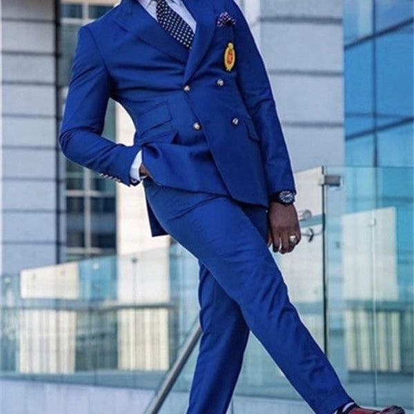 Royal Blue Double Breasted Peaked Lapel Formal Mens Suit – Ballbella