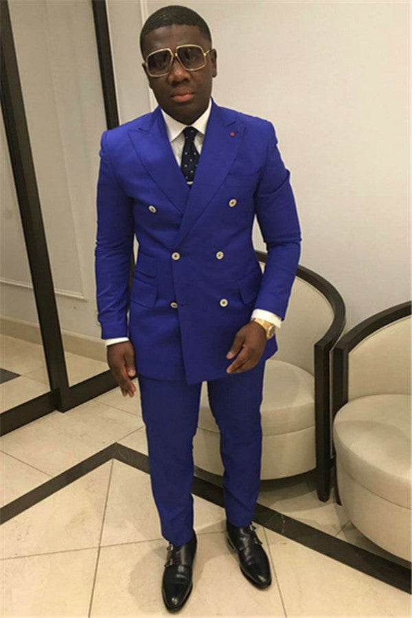Royal Blue Double Breasted Prom Outfits for Men Slim Fit Mens Suits for Sale-Ballbella
