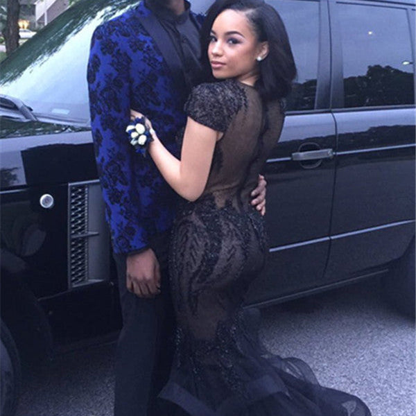 Royal Blue Flower Printed Two Piece Prom Party Suits for Men