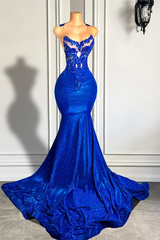 Royal Blue Round neck Mermaid Court Train Prom Dresses-Ballbella