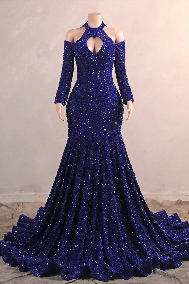 Royal Blue Sequin Mermaid High Neck Keyhole Prom Dresses Ballbella Royal Blue Sequin Mermaid High Neck Keyhole Prom Dresses Ballbella