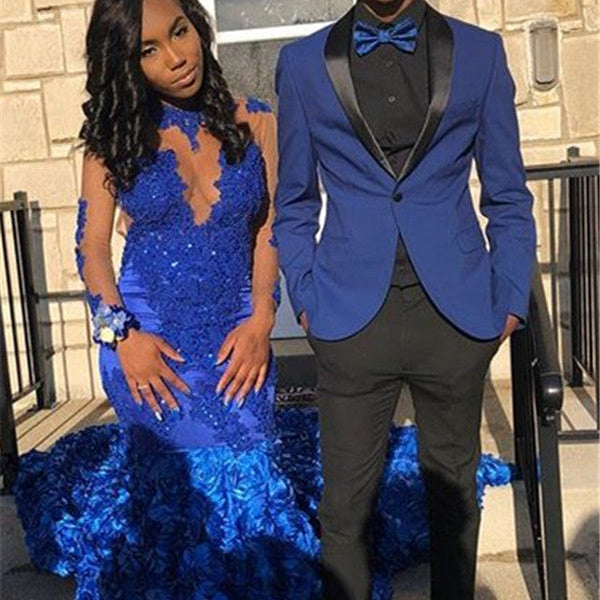Royal Blue Shawl Lapel Prom Suits Online Two Pieces One Button Tuxedo for Men