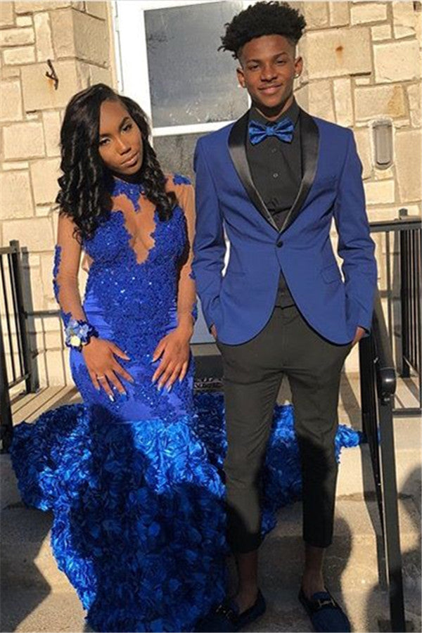 Royal Blue Shawl Lapel Prom Suits Online Two Pieces One Button Tuxedo for Men-Ballbella