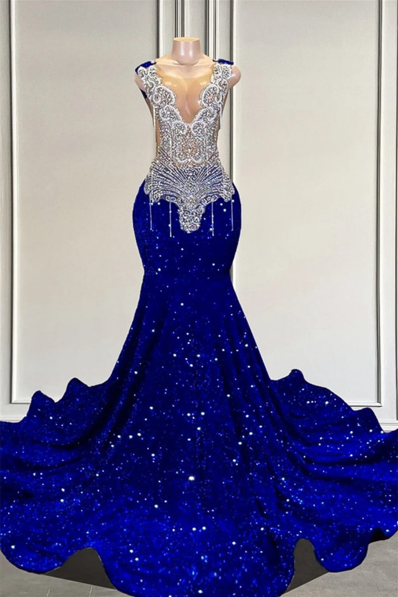 Royal Blue Sleeveless Mermaid Prom Dress with Beadings and Sequins Royal Blue Sleeveless Mermaid Prom Dress with Beadings and Sequins