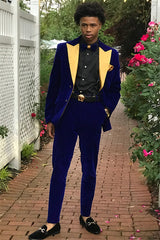 Royal Blue Slim Fit Velvet Men Suits 2 Pieces Prom Party Outfits-Ballbella