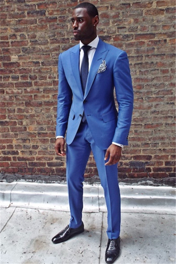 Royal Blue Two Pieces Men Suit Newest Peaked Lapel Prom Suit