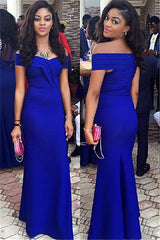 Ballbella custom made this 2021 Royal Blue Wedding Guest Dress Sheath Off Shoulder New Arrival Prom Party Gowns. Affordable in high quality at factory price,  saving your money and making you shinning at your party.