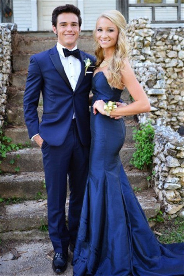 Royal Bule Peaked Lapel Men's Suit One Button Prom Party Suits-Ballbella