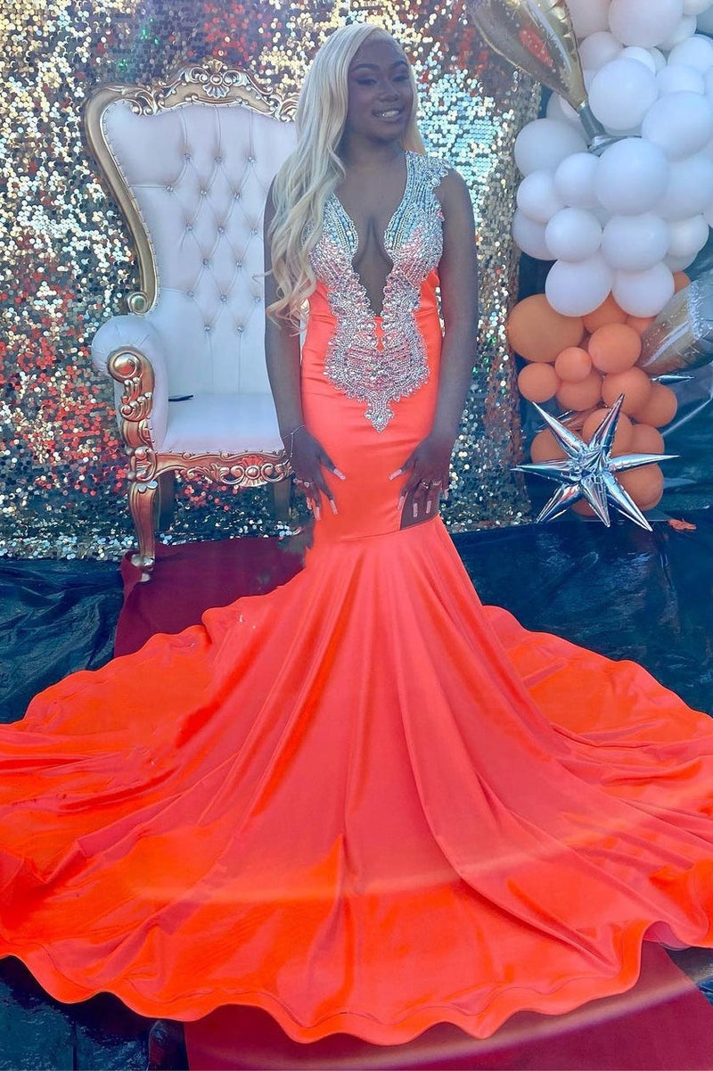Ruby Cutout Mermaid Court Train Silver Sequined Prom Dresses-Ballbella