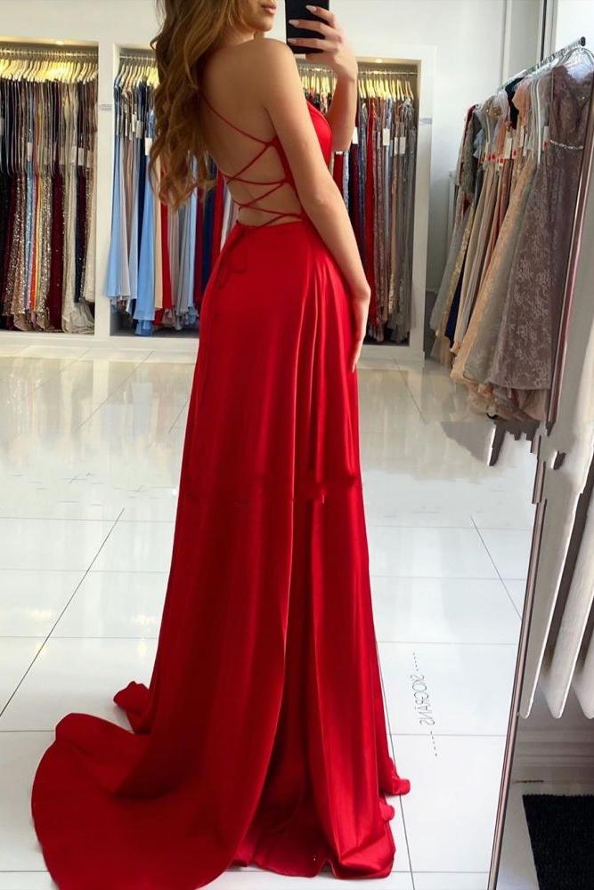 Ruby Red Chic High split Court Train Long evening Dress Ruby Red Chic High split Court Train Long evening Dress