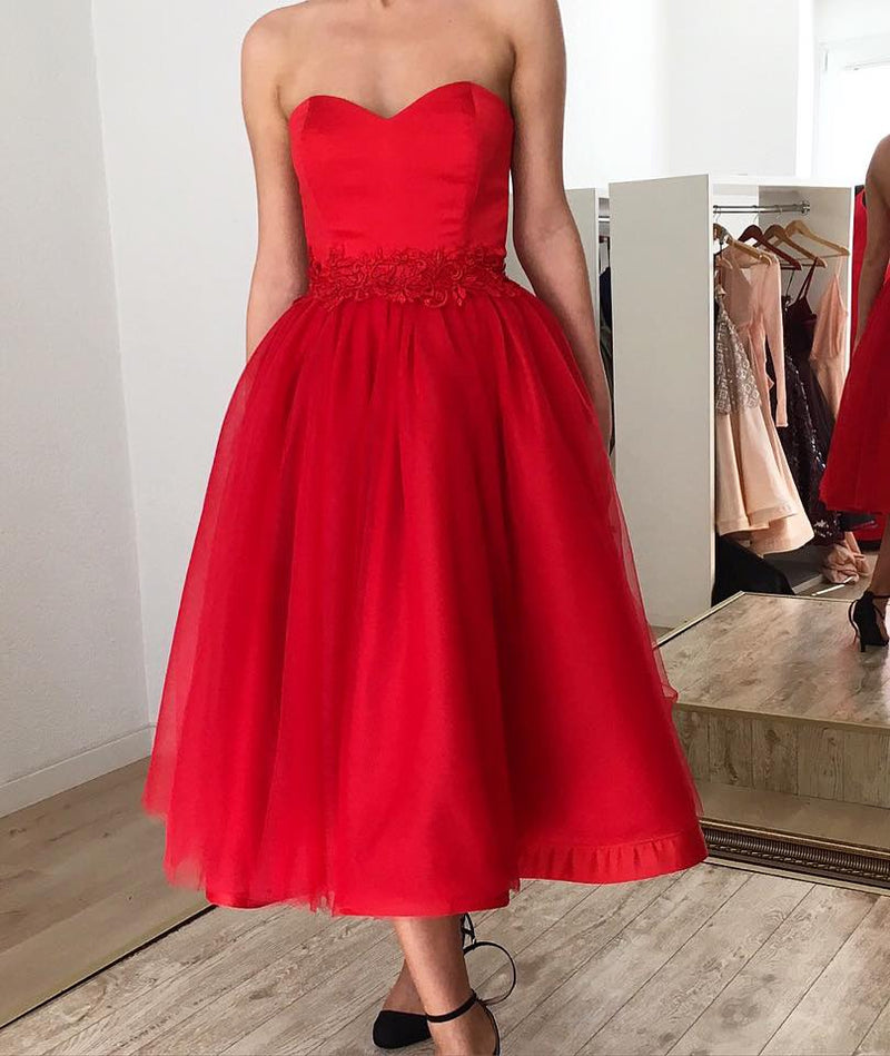 Ballbella offers Ruby Sweetheart Short Ankle-length Homecoming Dress with Belt at a cheap price from Satin to A-line Tea-length hem. Gorgeous yet affordable  Prom Dresses.