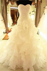 Ruffless Tiered High Quality Wedding Dresses with Long Train Organza Bridal Dress-Ballbella
