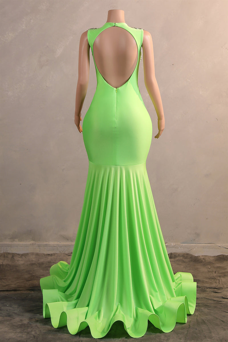 Sage Green Silver Beaded Luxury Mermaid Floor Length Prom Dresses-Ballbella