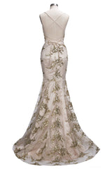 SAGE Mermaid V-neck Spaghetti Floor-length Crystal Beads Prom Dresses-Ballbella