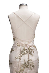SAGE Mermaid V-neck Spaghetti Floor-length Crystal Beads Prom Dresses-Ballbella