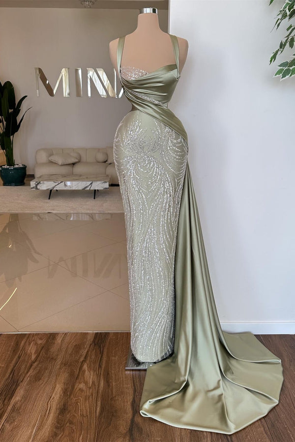 Sage Sweetheart Sleeveless Mermaid Prom Dress with Beads: A stunning gown for your special night.-Ballbella