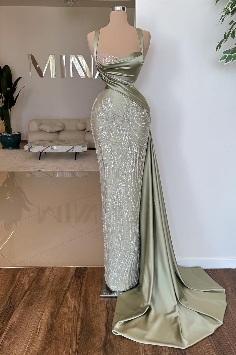 Sage Sweetheart Sleeveless Mermaid Prom Dress with Beads: A stunning gown for your special night.-Ballbella