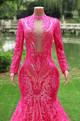 Saprkle Long sleeves Keyhole Mermaid Sequin Prom Dresses-Ballbella