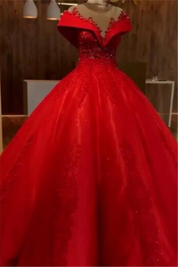 Wanna Prom Dresses, Real Model Series in Ball Gown style,  and delicate Lace work? Ballbella has all covered on this elegant Scarlet Off-the-Shoulder Quinceanera Dresses Lace Crystal Puffy Ball Gown Evening Dress yet cheap price.
