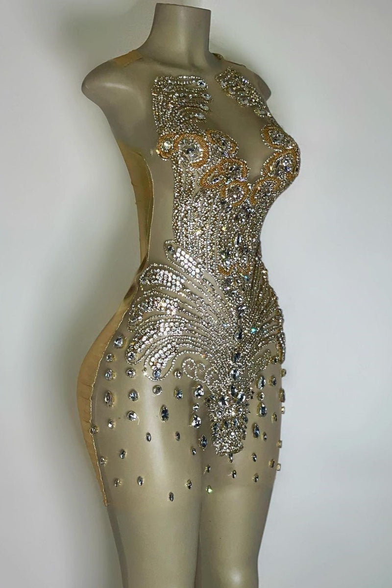 Sequined Mermaid Jewel Jersey Beading Sleeveless Mini Rhinestone Party – Ballbella