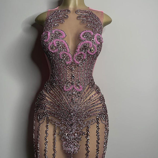 rhinestone party dress Sequined Mermaid Jewel Jersey Beading Sleeveless Mini Rhinestone Party –  Ballbella