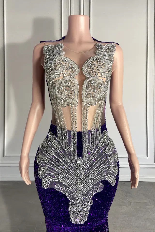Sequined Sleeveless Mermaid Prom Dress with Beadings-Ballbella