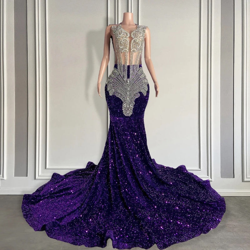 Sequined Sleeveless Mermaid Prom Dress with Beadings-Ballbella