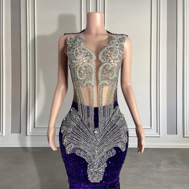 Sequined Sleeveless Mermaid Prom Dress with Beadings-Ballbella