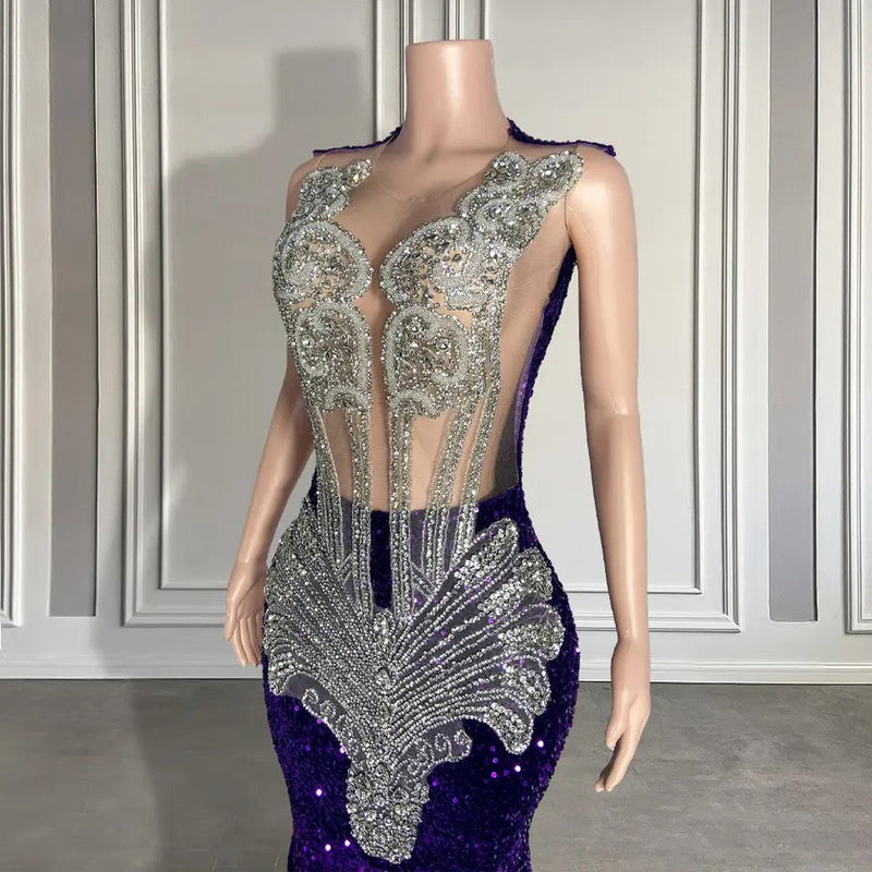 Sequined Sleeveless Mermaid Prom Dress with Beadings-Ballbella